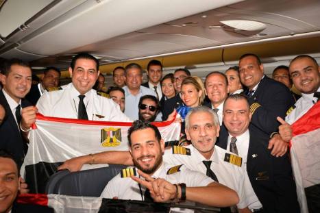 Egyptian fans celebrating on the plane transporting them to Gabon to attend the African final 2017