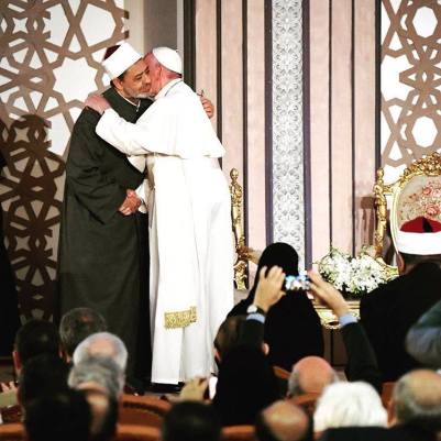 Pope Francis and Grand Imam Ahmed El-Tayeb in Cairo at Al-Azhar University International Conference of Peace (Source: Vatican's pope Facebook page)